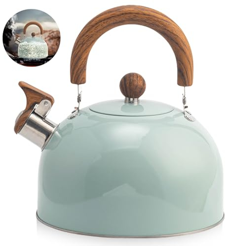 Hervidor de agua de 3 L, acero inoxidable, estilo retro, para todo tipo de cocinas, flautas, silbato con asa, tetera con silbato automático, hervidor de agua moderno de inducción para cocina de gas e