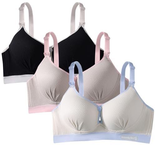 AOOPOO Lot de 3 Soutiens-Gorge Maternité Femme Soutiens-Gorge d'allaitement Coton sans Armature avec Ouverture Devant Brassière de Grossesse Postnatal Prénatale Sous-Vêtements pour Allaitement Sommeil