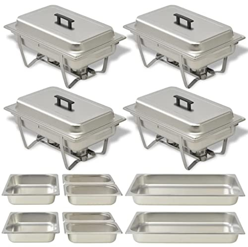 LoogCape Chafing Dish Set 4-delad rostfritt stål med vattenbehållare och behållare för brännpasta för catering, fest, gastronomi och familjefester, hållbar, lättvårdad, universellt användbar