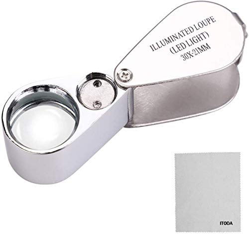 Augenlupe 30 Fach Vergrößerung Metall Lupe mit Licht Sehhilfe für Juwelier Handwerk Uhrenreparatur Handlupe Taschenlupe mit Acryllinsen Taschenmikroskop Leselupe