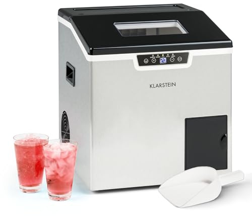 Klarstein Icefestival Cube Ice Cube Maker - 400W Ismaskin, 12-20kg Iskuber / 24h, Isfackskapacitet: 1.9kg, Vattentank: 1.8L, Bullet Ice, Shaved Ice, Touch, Vattenanslutning via slang, Rostfritt stål