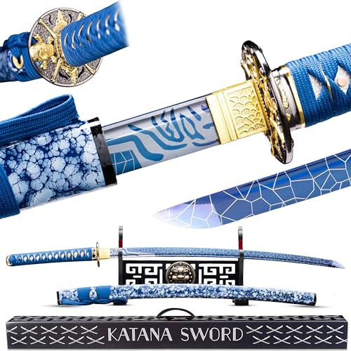 Eroton Katana Sword - Full Tang Blue Steel Japanese Samurai Sword, Unique Gift for Martial Arts and Sword Collectors
