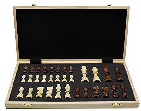 Icegrey Tablero de Ajedrez de Madera Plegable Juegos Tradicionales Almacenamiento Portátil Juego de Ajedrez Internacional para Niños y Adultos Escuela Viajes al Aire Libre 40x40cm