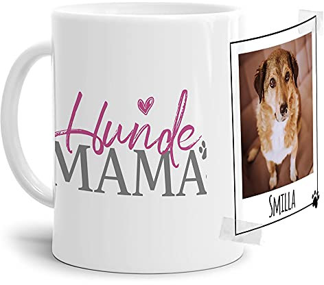 PfotenSchild Tasse mit Spruch - Collage Personalisieren - Hundemama - Für Hundeliebhaber und Hundebesitzer - 1 Bild + 1 Name, Weiß, 300 ml