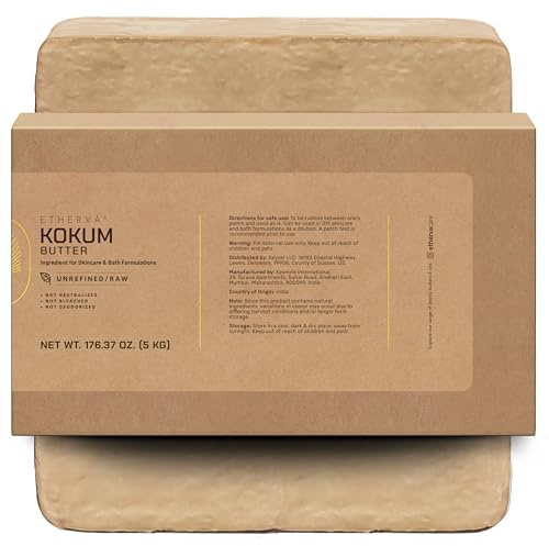 ETHERVA Raw Kokum Butter | Truly Raw Unrefined | Non-Deodorized & Unbleached | Strong Natural Scent | Hard Block | Wild Grown Organic | Bulk DIY Soap Making | Thickener for Skin, Body & Hair | 11 lb