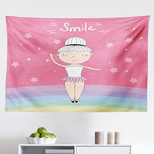Ambesonne Retro Tapestry, Hand Drawn Little Ballerina Girl Doing Pique Turns on a Rainbow Colored Stage, Fabric Wall Hanging Decor for Bedroom Living Room Dorm, 45 X 30, Multicolor