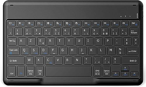 EasyAcc Clavier Tablette sans Fil Bluetooth 10 Pouces [AZERTY Français] Léger Fin Keyboard pour iOS iPad, iPad Pro/Air, Android Samsung Galaxy, Huawei, Noir