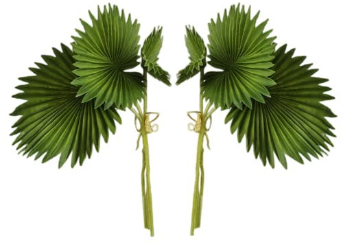CURTEK 2 Bundles Artificial Palm Leaves Plants Single stem Fan Leaf Plant Fake Green Leaves Plant Stems Leaf for Home Decor Holiday Party Tabletop Centerpieces