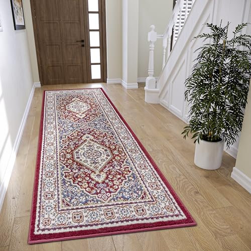 Hanse Home Mochi Orientalischer Teppich – Läufer Orientalisch klassisch dicht gewebt mit Ornamenten Vintage-Look Weicher Kurzflor für Schlafzimmer, Esszimmer, Wohnzimmer, Flur – Rot, 80x240cm