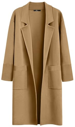 LILLUSORY Women's Long Dressy Cardigan Sweaters Fall Oversized Cozy Jacket Outfits 2025 Date Night Winter Trench Coats Camel M