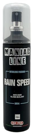 Ma-Fra, Maniac Car Detailing Line, Rain Speed Anti-Rain Glass Sealant, Crea Rivestimento Sigillante Protettivo Idrorepellente, l'Acqua Scivola Via da Vetri e Cristalli Auto, Formato da 100ml