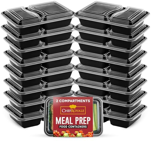 CHEF ROYALE Pack of 12, 2 Compartments Meal Prep Containers- 28oz BPA Free Reusable Storage Containers with Airtight Lids - Microwave, Freezer, and Dishwasher Safe - Stackable Lunch Boxes (12 Pack)