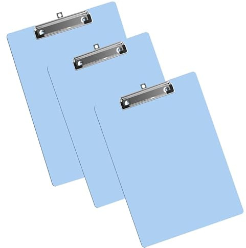 Lot de 3 planchettes à pince en plastique solides pour feuilles à profil bas - Pour l'école et le bureau - Bleu