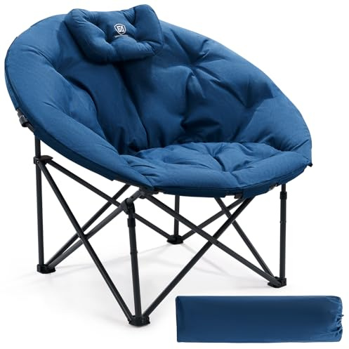 EVER ADVANCED Moonchair Chaise de Camping Pliable de Luxe XXL 150 kg, Ronde, rembourrée épaisse, Fauteuil Pliable surdimensionné, Dossier Haut avec Coussin, Extra Large, pour extérieur, Jardin