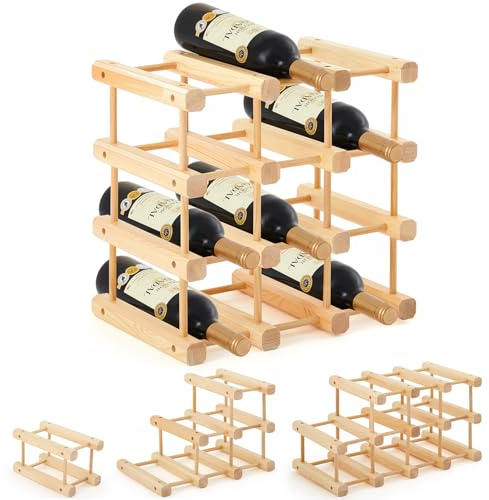 Juexica 1 Pcs 12 Bottle Wood Wine Rack Stackable Holder, Natural Color