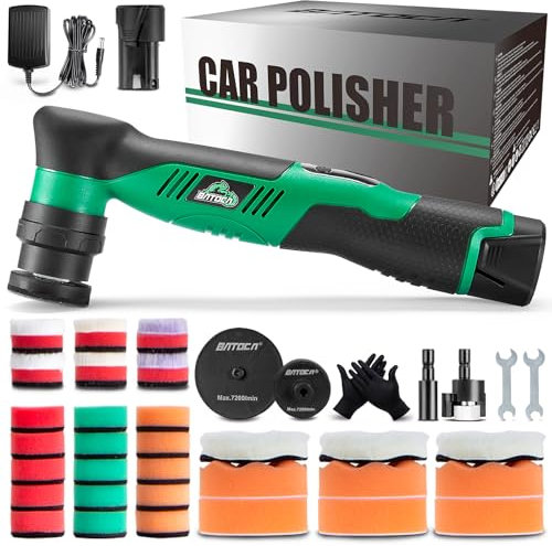 BATOCA S5 Akku Mini Poliermaschine Auto Polierer Set Rotations und Exzenter Poliermaschine mit 1 12V 2,0Ah Batterie 25mm/75mm Polierteller Polierschwamm 2000-5500RPM für Autopflege,Polieren,Schwabbeln