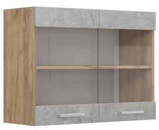 Vicco Küchenglashängeschrank R-Line, Glashängeschrank, Beton, 80 cm