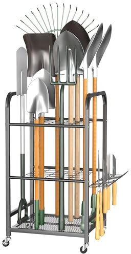 EVERHANGER Garden Tool Organizer and Storage, Yard Tool Stand Garage Tool Organization, Yard Tool Racks for Indoor/Outdoor Use