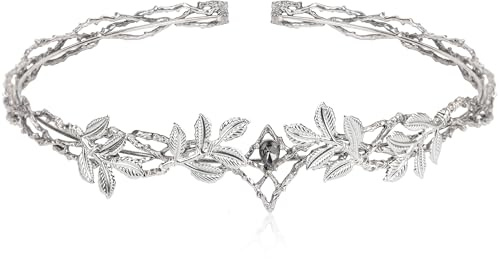 CoTeeZa Silver Renaissance Fairy Leaf Crown - Elf Laurel Circlet for Greek Goddess Costume Women, Vintage King Crowns Viking Headwear for Renfaire Halloween