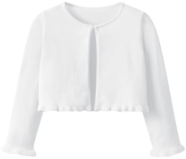 Kefiyis Fille Boléro Manches Longues Cardigan Bolerose Veste Festive avec Boutons pour Robe de Communion, Robe de Baptême 110-150 Blanc 130