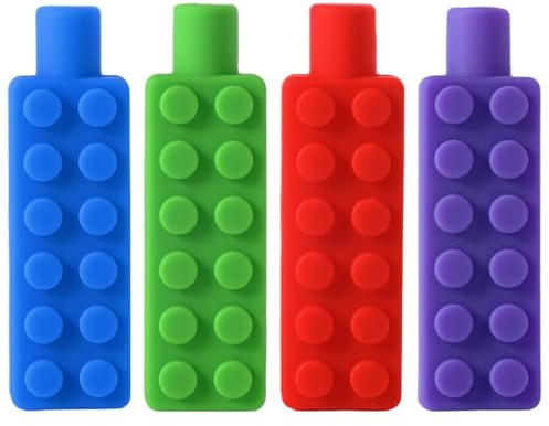 Kryzulax 4 Piezas Lápices Masticables de Silicona,Mordedor Autismo,Cubrelápices Masticables,Adornos Para Masticar Lápices,para dentición,autismo,TDAH y necesidades de mordida para niños