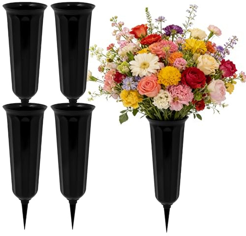 4 vasi per tombe con punte, supporto per fiori in plastica, vasi commemorativi per tombe, vasi da fiori e decorazioni per cimitero, lapidi