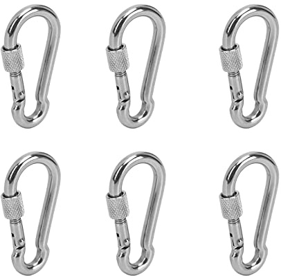 Moschettoni a Molla Clip a Collegamento Rapido Connettore per Corda da Campeggio Gancio Portachiavi Fibbia a Maglia 6 Pezzi in Acciaio Inossidabile 304 Resistente Chiusura a Vite (6MM)