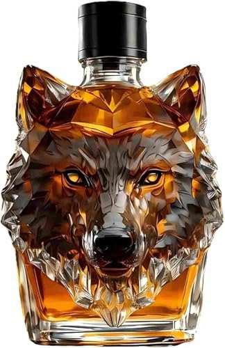 HoldOneLight Botella Decantadora de Whisky 3D Forma de Lobo 320ml, Dispensador de Licor Decorativo, Regalo Ideal para Amantes del Whisky, Bar y Celebraciones(Lobo)