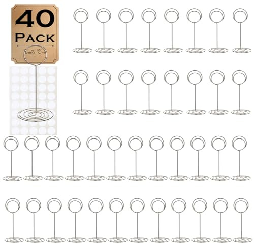 cyrico 40 Pcs Table Number Place Card Holder, 3.3 Inch Picture Holders for Tables Name Cards Photo Menu Memo Clips Sign, Ideal Table Number Stands for Wedding, Birthday Anniversary Party, Restaurant