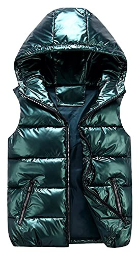 Quiltad väst, glänsande, för damer – ärmlös täckjacka, enfärgad väst, blixtlåsficka, casual, huvjacka, unisex, vinterjacka med huva, utomhusväst, buffertjacka, S–3XL, Grön, S