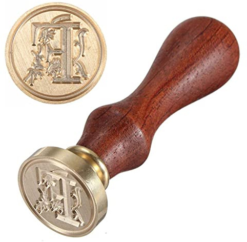 Anawakia sigillstämpel, vintagestil vax, sigillstämpel, sigill set AZ, dekorativt sigill, sigill med trähandtag, brev 26 bokstäver, gör-det-själv trä vax sigill, stämpel 1 st (F)