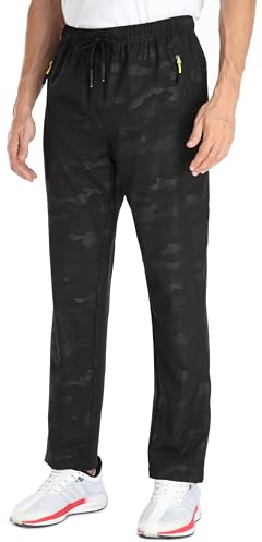 AIRIKE Sweatpants for Mens Outdoor Casual Lightweight Quick Dry Polyester Workout Exercise Sports Trousers with pokcets (Camouflage Black 38)