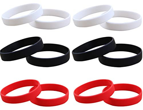 12 st gummiarmband för män kvinnor, stretchiga tomma silikonarmband för evenemang festsport (svart, vit, röd)