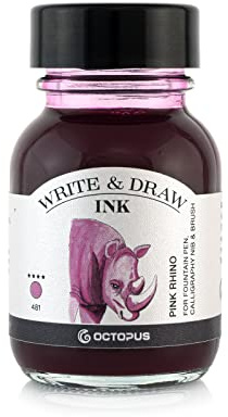 Octopus Write and Draw Pink Rhino Waterproof Ink for Writing and Drawing, Non-fading Calligraphy Ink, 50 ml