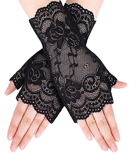 KAMISIGA Women’s Lace Gloves Lace Floral Gloves Fingerless Tulle Gloves Wedding Opera Tea Party Prom Accessory