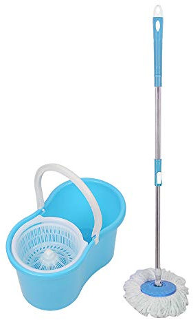 Set di secchio per centrifuga e scopa con frange in microfibra, secchio smontabile e mop magica rotante a 360°, secchio doppio scomparto (blu)