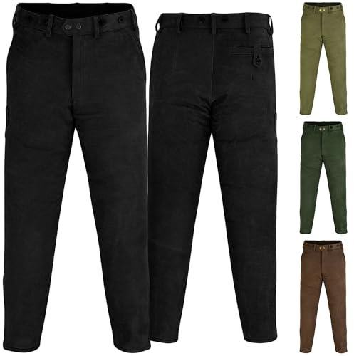 German Wear Lange Jagd- und Trachtenlederhose aus Büffelleder – Robuste Nubuckleder-Hose mit Reißverschluss am Bein für Jäger und Outdoor-Aktivitäten - Schwarz - 50