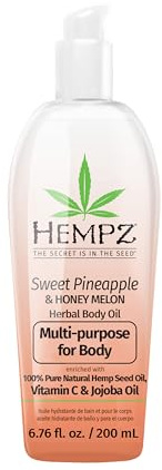 Hempz Sweet Pineapple & Honey Melon Herbal Hydrating Multi-Purpose Body Oil for Body - Moisturizing Bath, Shower, or Shaving Oil for Dry or Sensitive Skin for Women & Men, 6.76 Oz