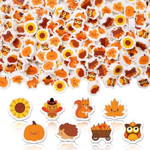 Whaline 120Pcs Fall Mini Erasers Pumpkin Turkey Maple Sunflower Erasers Cute Cartoon Classroom Stationery for Autumn Thanksgiving Party Favors Student Prize Gift Filling