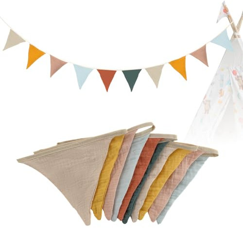 Bandierina per Cameretta dei Bambini,2.6M Ghirlanda per la Cameretta dei Bambini,Catena Gagliardetto Tessuto in Cotone Mussola per Ragazze e Ragazzi,Decorazione da Parete (Morandi Mix)