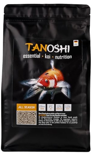 Tanoshi Koifutter - All Season 1,2 kg 6mm | Schwimmendes Ganzjahres Allein-Koifutter für ausgewogene Koi-Ernährung mit Lachsöl (6 mm)