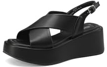 QUEEN HELENA Sandali con Zeppa a Fascia Incrociata con Sottopiede Ortopedico Donna BZ403 (Nero, Sistema Taglie Calzature EU, Adulto, Donna, Numero, Media, 38)