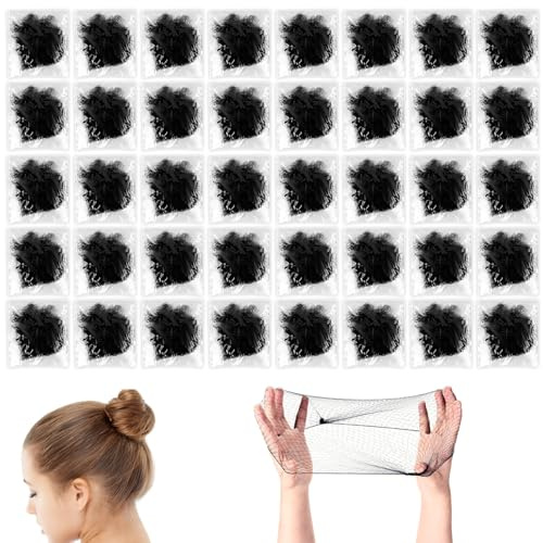 MUNSKT Invisible Hair Nets,40 Black Girl Hair Net, 10 Clips, Reused Elastic Edge Mesh for Women Bun, Hair Bun Nets for Women Girls Ballet Dancer Catering