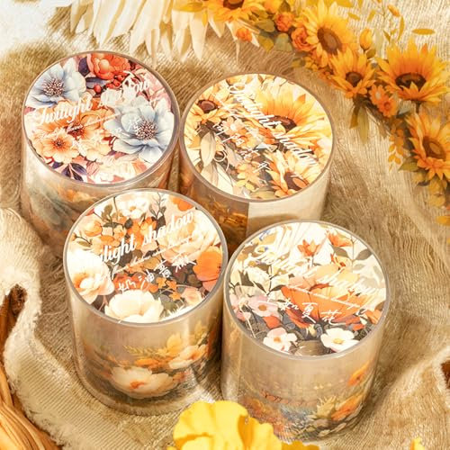 Autumn Decor Flower Washi Tape Set Blume Scrapbook Stickers Herbstdeko Washitape Sticker Aesthetic Journaling Aufkleber Blumen Scrapbook Zubehör Junk Journal Scrapbooking Fall Decor Washi Sticker Set