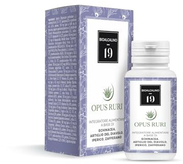 OPUS RURI BioAlcalino 19 - Integratore alimentare con Echinacea, Iperico, Zafferano e Artiglio del Diavolo - 90 capsule da 450 mg - Supporto Naturale Benessere Mentale e Articolare - Made in Italy