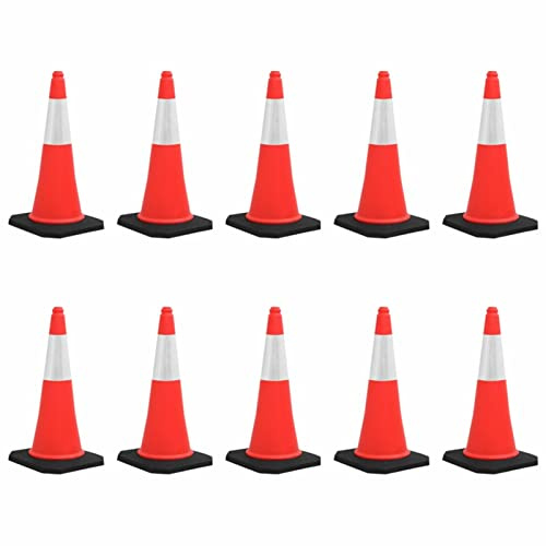 IKAYAA 10 Unidades Bolardos de Control de Tráfico Plástico 75 cm, Conos Trafico Señalizacion, Conos de Tráfico para Uso Doméstico y Comercial. Conos de Prohibido aparcar, Tiras Plateadas Reflectantes