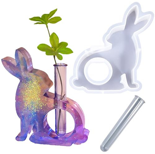 mohito hydrokultur Pflanzen silikonform,Silikon Osterhase,Hasenform Blumenvase,Geeignet für Vase, Stifthalter, Kerze, Kaninchenform mit Reagenzglas, Ostern, Büro, Schreibtisch, Heimdekoration