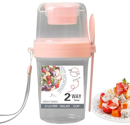 Weldphur Overnight Oats Container, Reusable Yogurt Pots Salad Cups With Lid Ans Spoon, Travel Cereal Bowl Muesli Cup, Portable Breakfast Jar For Cereal, Fruit Salad, Milk, Porridge