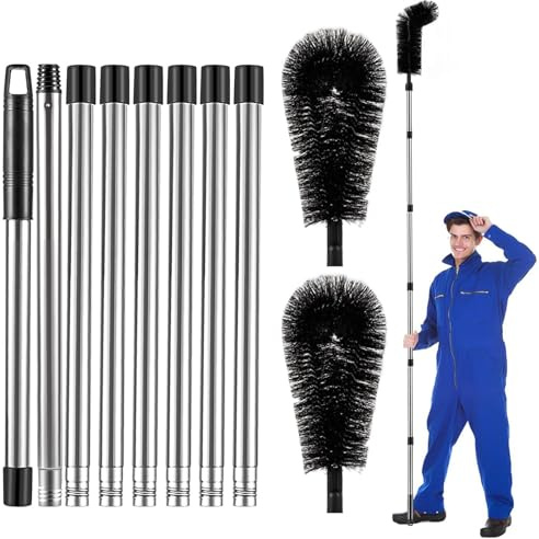 320 Cm Herramientas De Limpieza De Canalones, Poste De Limpieza De Canalones Portátil, Cepillo De Limpieza De Canalones Con Barra Telescópica, Para Limpiar Hojas, Suciedad, Ventanas y Desagües (Negro)