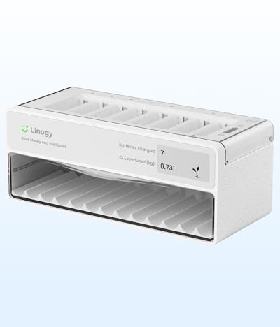 Linogy AA AAA Battery Charger, 8-Slot Rechargeable Battery Charging Station with Battery Tester and Storage Drawer, 3-Hour Fast Charging for Lithium, NiMH and NiCd Batteries
